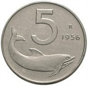 5 lire delfino repubblica italiana